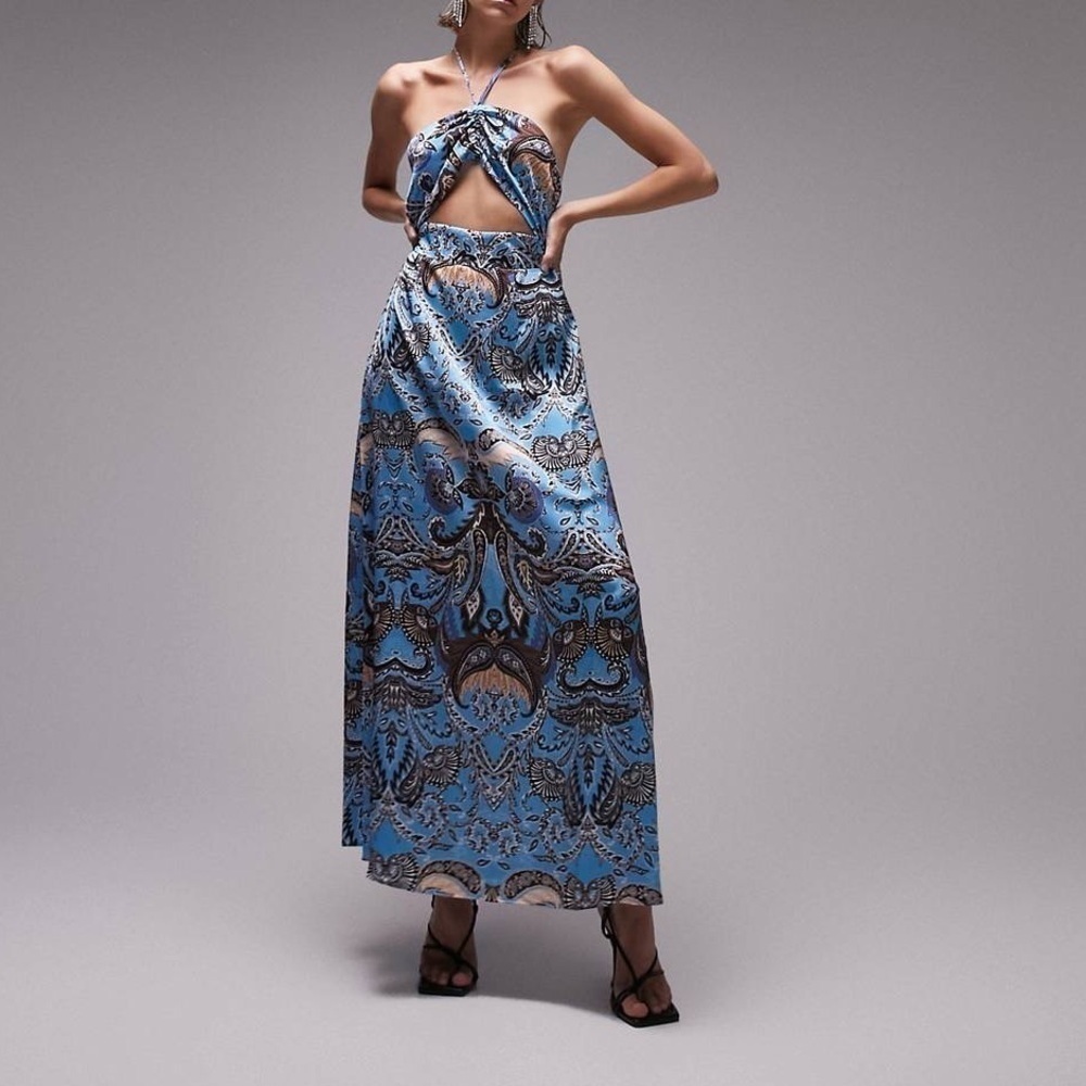 Topshop Petite paisley cut out halter Top maxi dress Size 2P